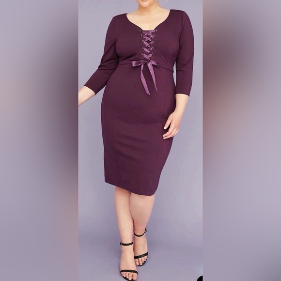 Lane Bryant Dresses & Skirts - NWT Lane Bryant Lace-Up Corset V-Neck Midi Scuba Dress 3/4 Sleeve Semi-Formal